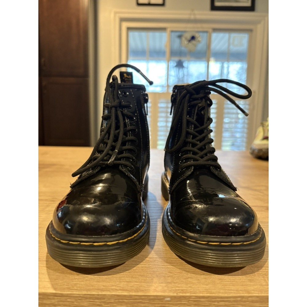 Dr. Martens Patent Leather Lace Up Boots Side Zip Black Kids Size 1